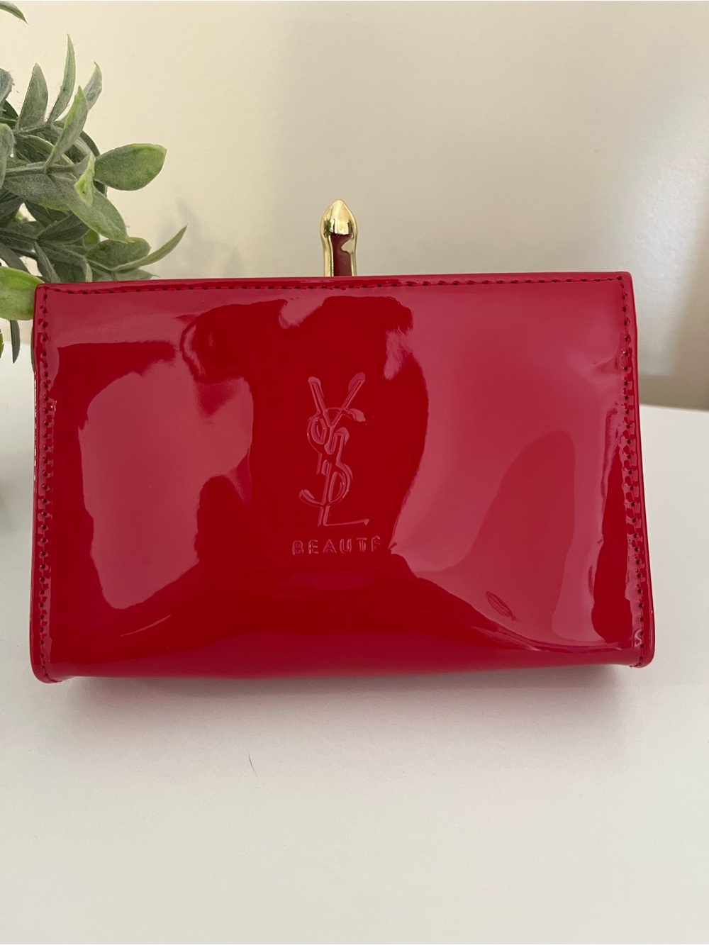 Yves Saint Laurent Red Patent Leather Wallet - YSL Beauté Embossed